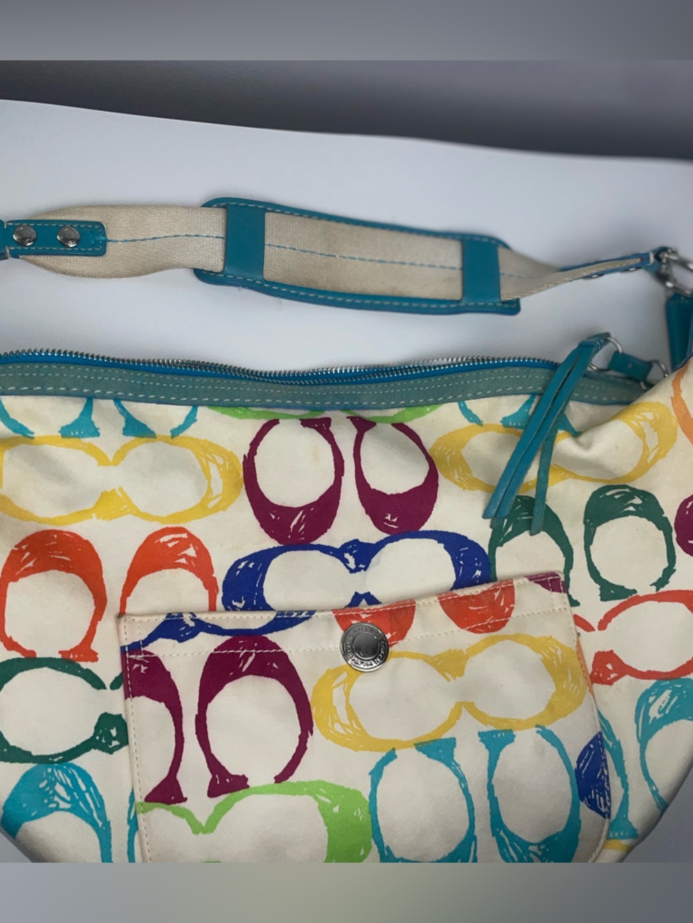 $25 LS 2004 Coach Vintage Large Hampton 5657 Rainbow Scribble Signature C Hobo - Picture 2 of 12